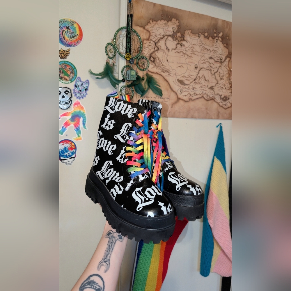 Club Exx Love Is Love Combat Boots